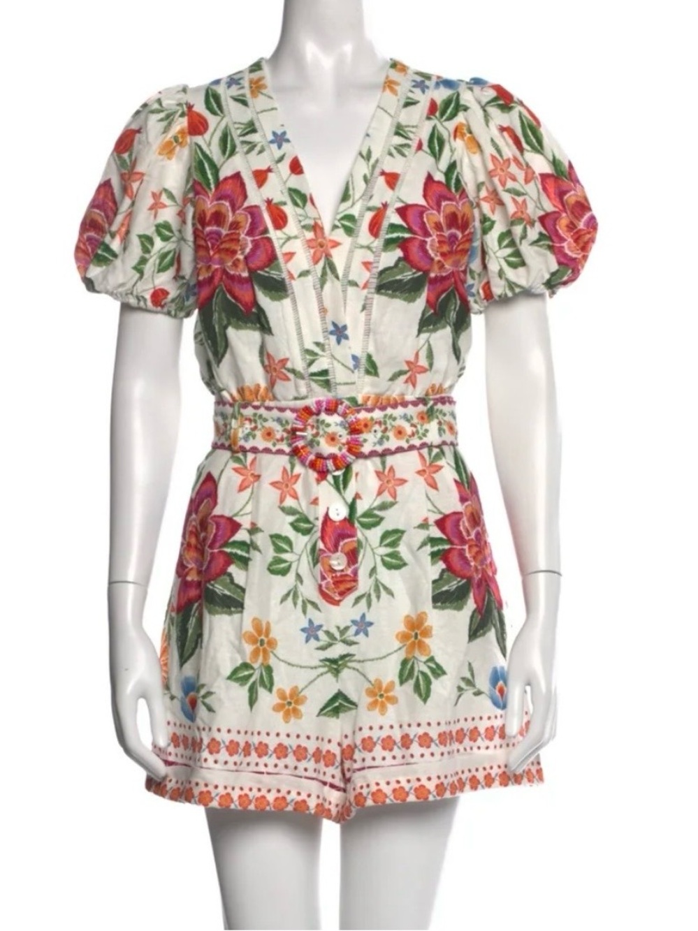 Gorgeous Carolina Constas 🌹Designer Floral Print Romper with Beaded Belt